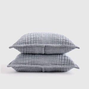 QUINCE Organic Cotton Channel Stitch Sham Set Standard Blue 6675